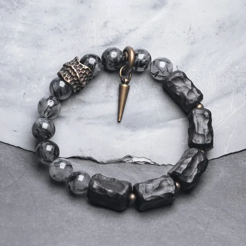 Bracelets Black Rutilated Quartz Bracelet Crystals Dainty Cristais Ebony Health Unissex Jóias exclusivas Encanto Item de atacado de pulseira personalizada