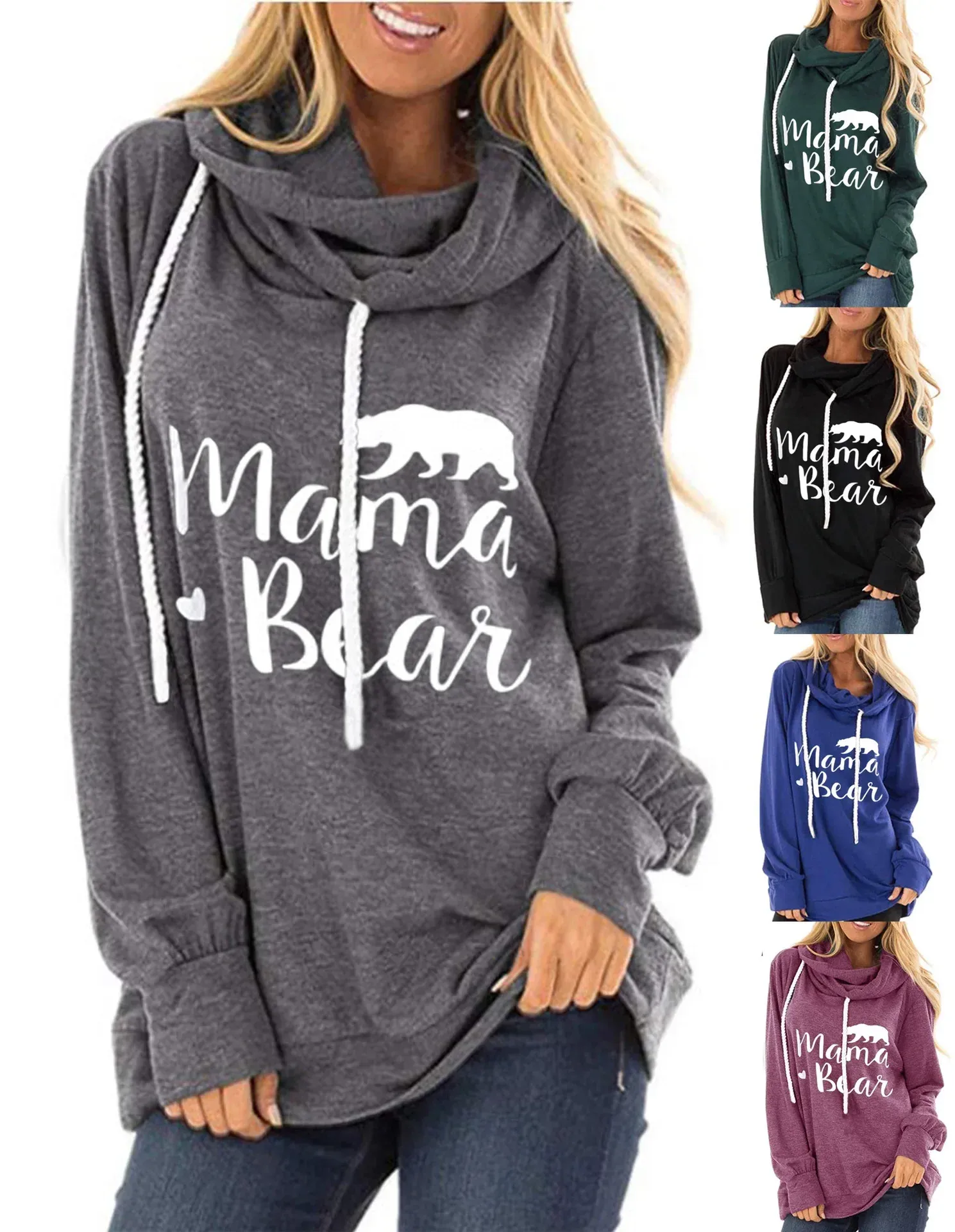 Sweatshirts Women Hoodies Lose Cotton Pullover Hoodie Mama Bear Letter Print Sweatshirt Casual Hoody Ladies 2022 Autumn Winter Hooded Tops