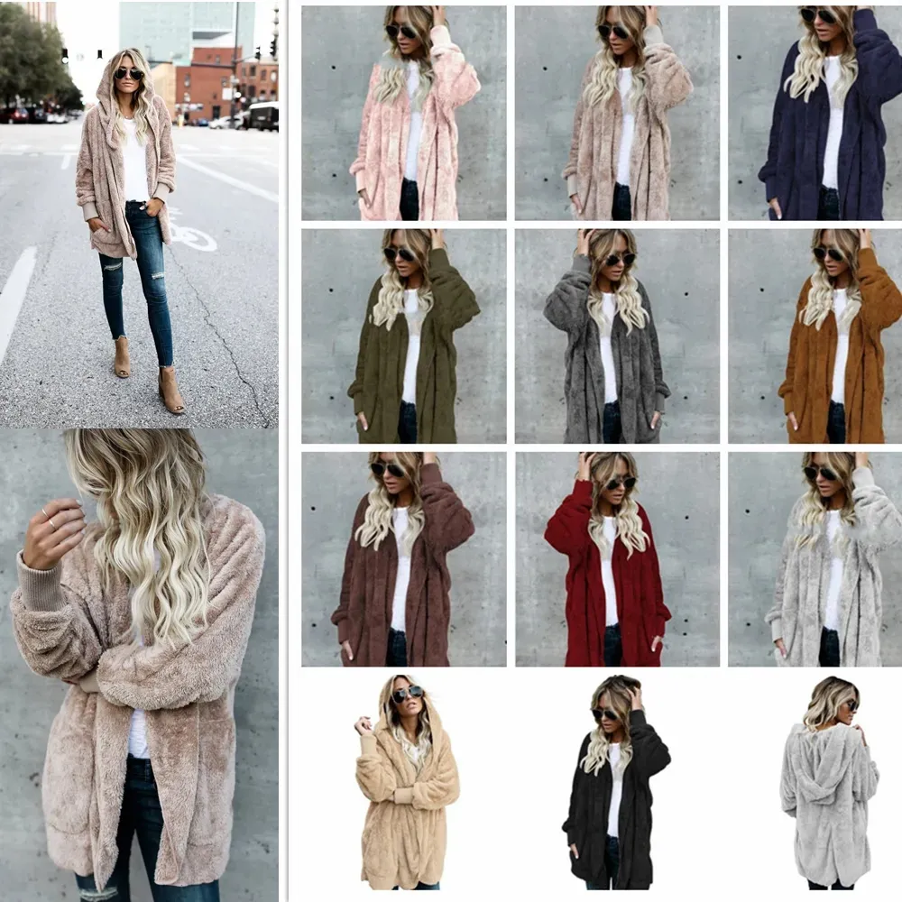 11 ألوان النساء شيربا من النوع الثقيل معطف فوق الأكمام طويلة الأكمام الصوف ناعم كارديجان دافئ النساء