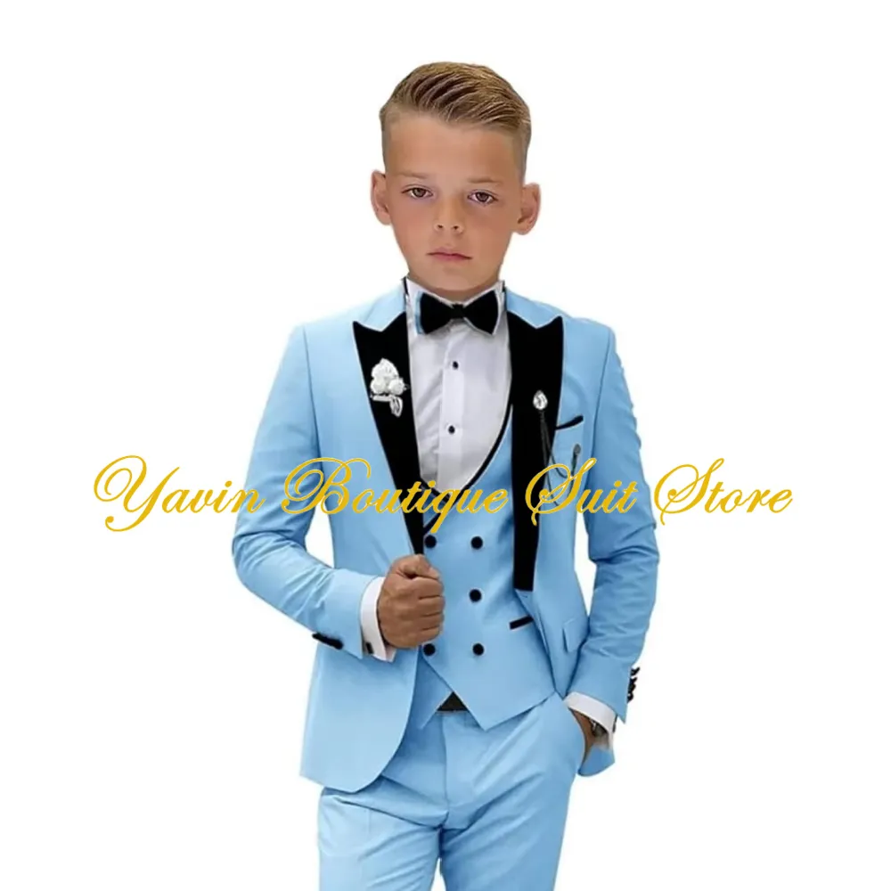 Costume Slim Fit pour garçon, Blazer de mariage formel, robe de bal, costume pour enfants, veste de smoking, pantalon, gilet, ensemble 3 pièces