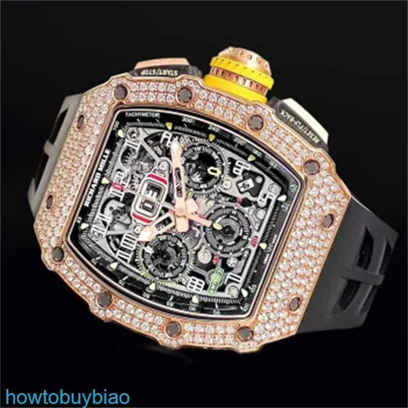 RichardMill RM11-03 Herenhorloges Origineel diamanten bezaaid automatisch kettingtimingcodehorloge 18K roségoud diamanten bezaaid modehorloge FNJR