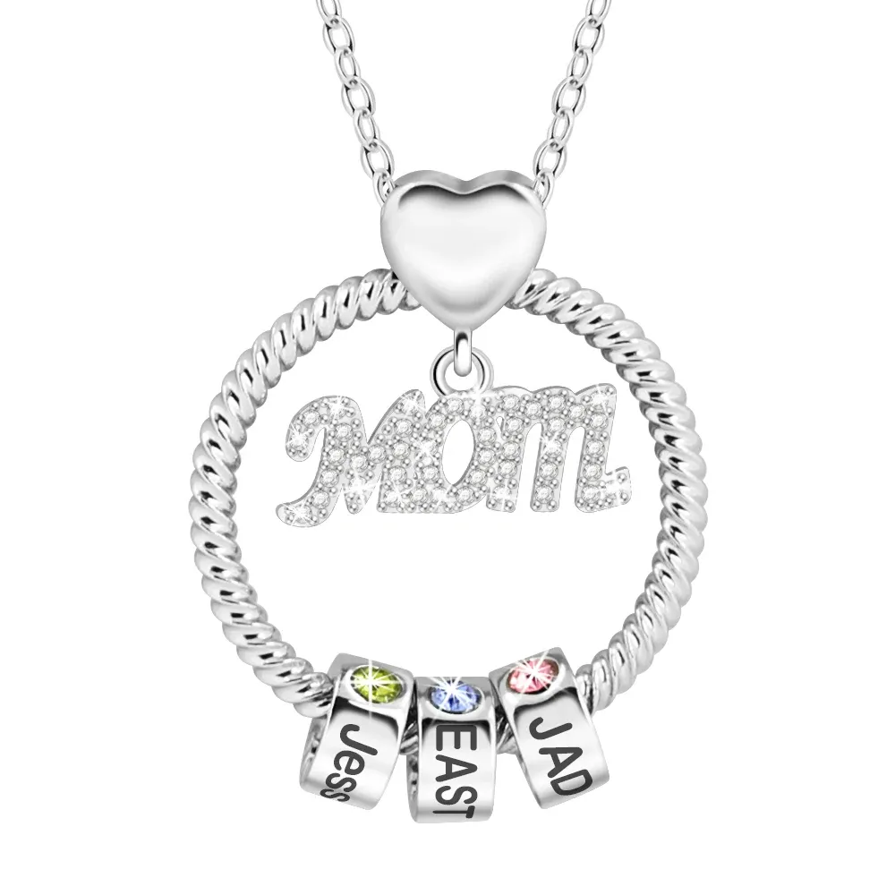 Halsketten Mode Crystal Mom Halskette Personalisierte benutzerdefinierte Namen Geburtssteinperlen Muttertags Geschenkkreis Anhänger hochwertiger Schmuck