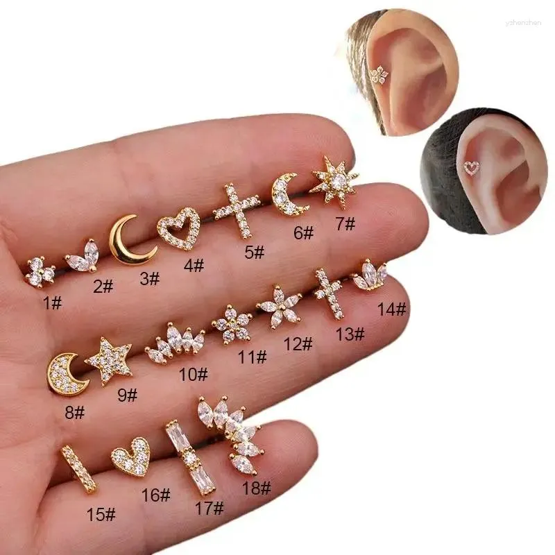 Boucles d'oreilles en acier inoxydable pour femmes, 5 pièces/lot, Piercing en forme de cœur, bijoux, lune, étoile, fleur, fête des mères, vente en gros