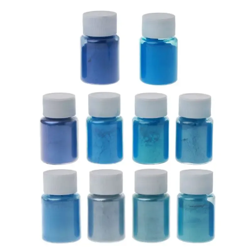 Équipements 10 couleurs de poudre de Mica bleu mer, Pigment de perle, résine époxy, Colorant de qualité cosmétique