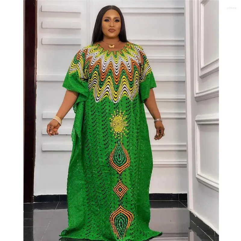 Ethnic Clothing Super Size Bust 260cm African Women Dashiki Embroidery Lace Loose Dress Inside The Skirt Two Piece Moroccan Kaftan Dubai