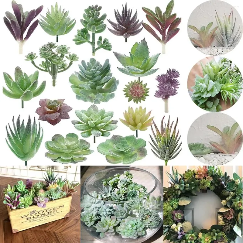 Flores decorativas 18 pçs plantas suculentas artificiais realista texturizado cactus unpotted falso lótus paisagem jardim ornamento para casa