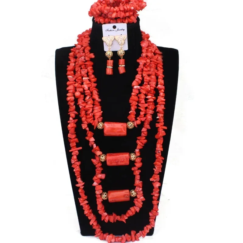 Dudo Original Coral Beads مجموعات الطبقات Nigeria Coral Beads مجموعات للنساء الزفاف الأفريقي 2024