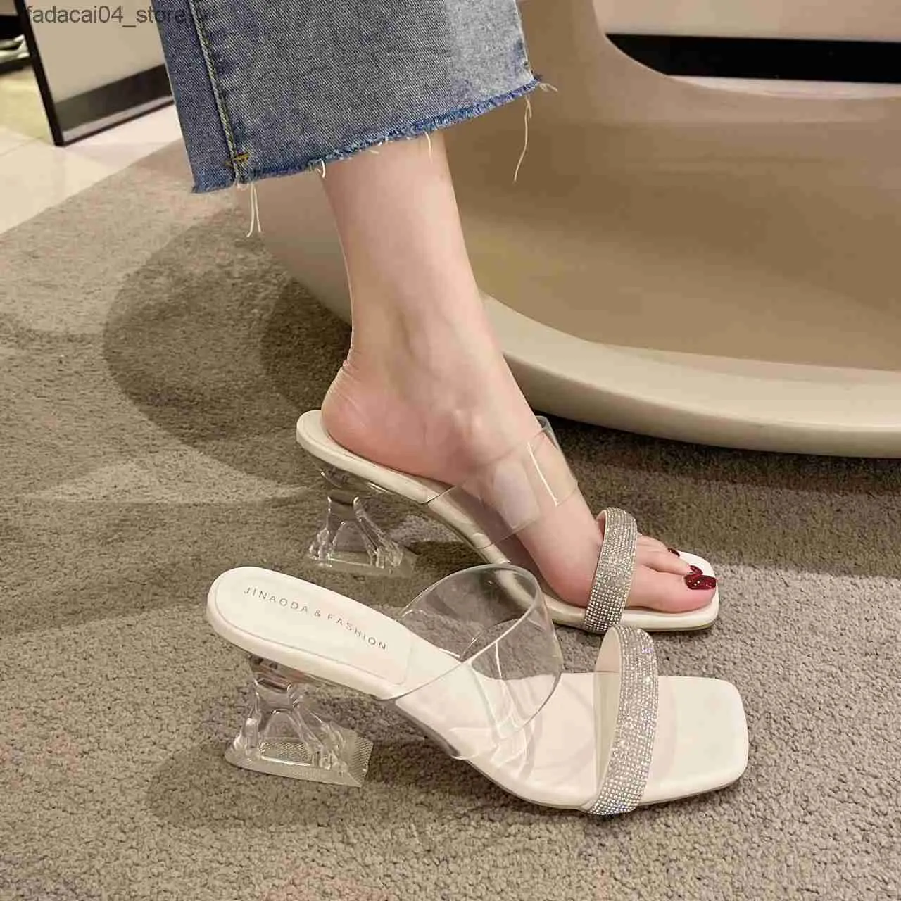 Hausschuhe Frauen Sommer Neue Sandalen PVC Gelee Kristall Ferse Transparent Weibliche Sexy Klar High Heels Sandalen Pumps Schuhe Zapatos De mujer Q240221