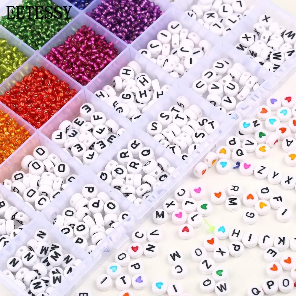 Kits de perles de rocaille en verre de 2, 3 et 4mm, coffret de perles avec lettres, avec outils pour la fabrication de bijoux, bracelets, bagues, accessoires de bricolage, Kit de bijoux