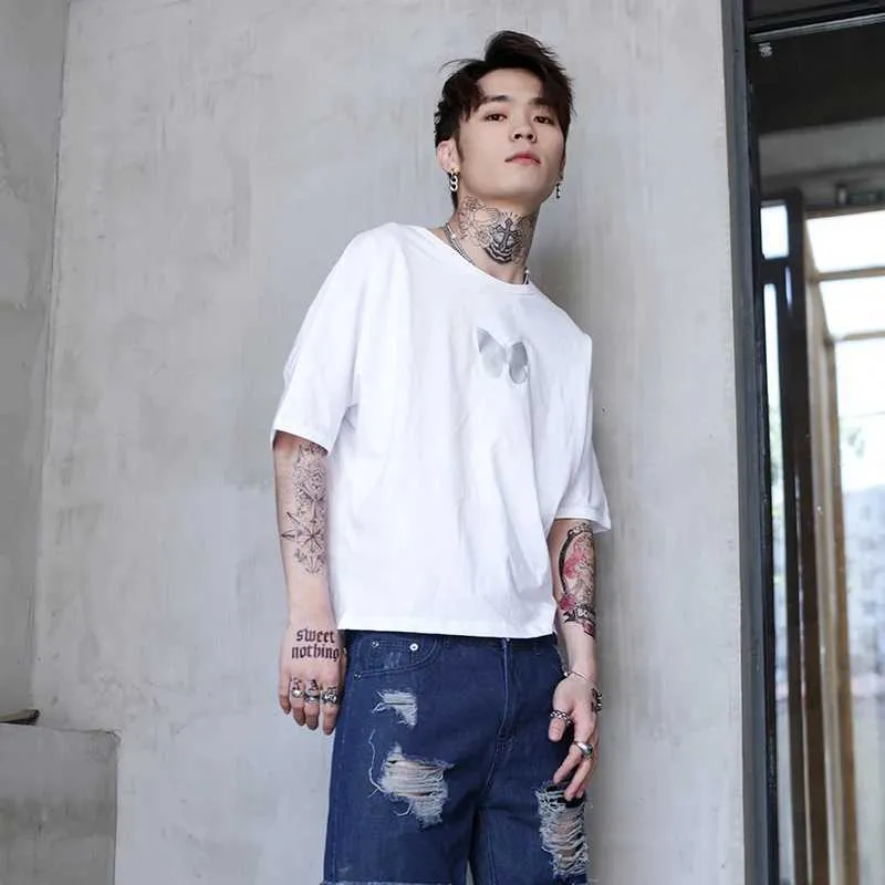 Men's T-Shirts China Chic Oversize Hong Kong Fengri Short sleeved T-shirt suitable for couples Splash Ink Butterfly Print Half sleeved T-shirt- J240221