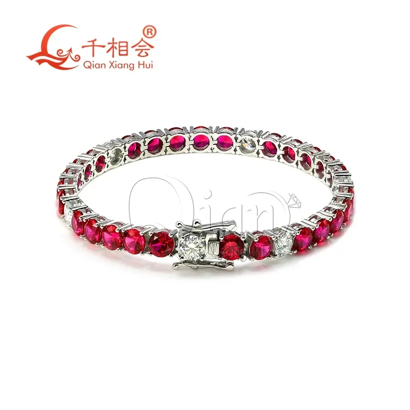 Armband 3mm 4mm 5mm 6.5mm Artifical Red Color Ruby Tennis Armband S925 Silver White Moissanite Armband smycken Gift Party Men Women Women