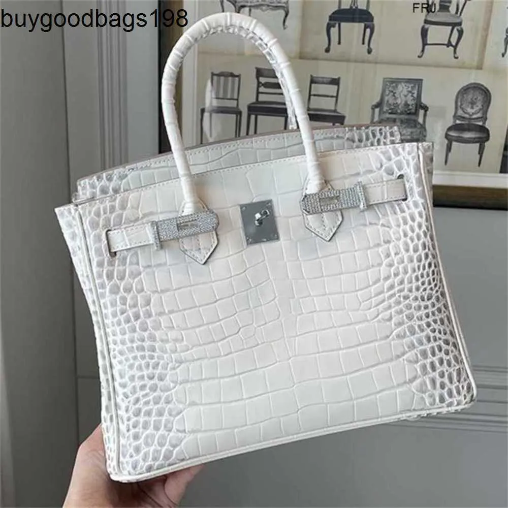 Himalayan handväskor Diamond Buckle Leather S Bag 2024 äkta vitt krokodilmönster en axel crossb