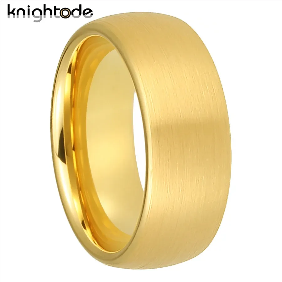 Band 6mm 8mm Gold Color Classic Tungsten Carbide Wedding Bands for Men Women Jubileum Rings Dome Borsted Finish Comfort Fit