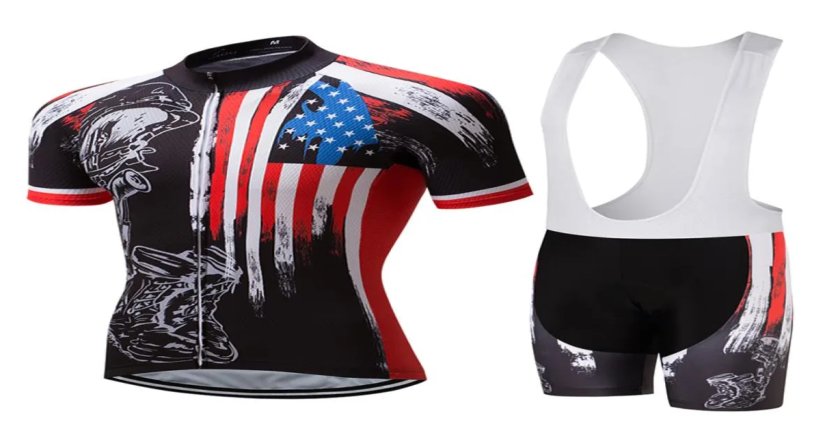 USA Summer Quick Dry Cycling Jersey Pro Drużyna z krótkim rękawem rowerowe rowerowe rower noś oddychającą odzież rowerową i śliniak Short8658332