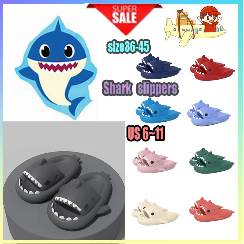 Designer Casual Shark Slides tofflor Män Kvinna Anti Rainbow Fashion Slip Wear-Resistent Light Weight Breattable Low Cut Super Soft Sandals Flat Size35-47