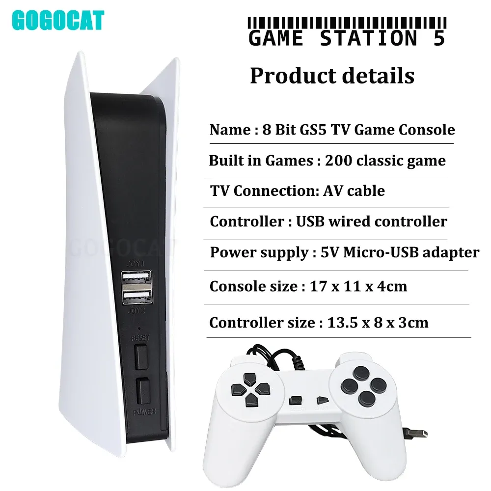 Konsole Gogocat Game Station 5 Konsola gier Mini TV Box GS5 AV OUT 8BIT RETRO RETHELD CONTERFIRER 200 Prezent klasycznych gier