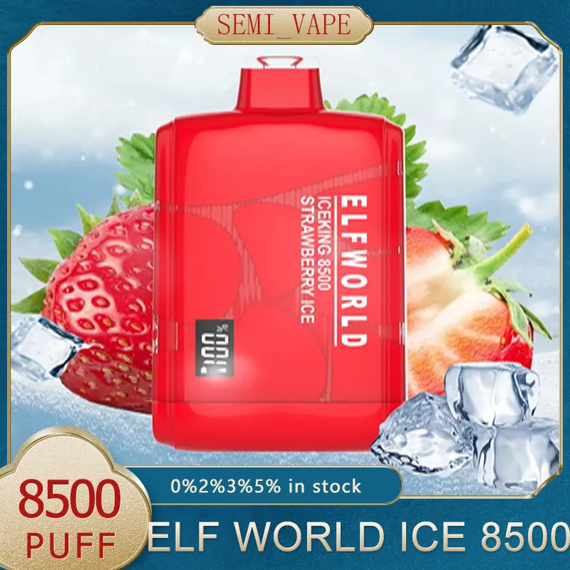 Originale ELFWORLD ICEKING 8500 Puff 8500 0/2/3/5% monouso ricaricabile Display di carica a cristalli E dispositivi per sigarette Vape Pen 550mAh Batteria 17ml ELF WORLD