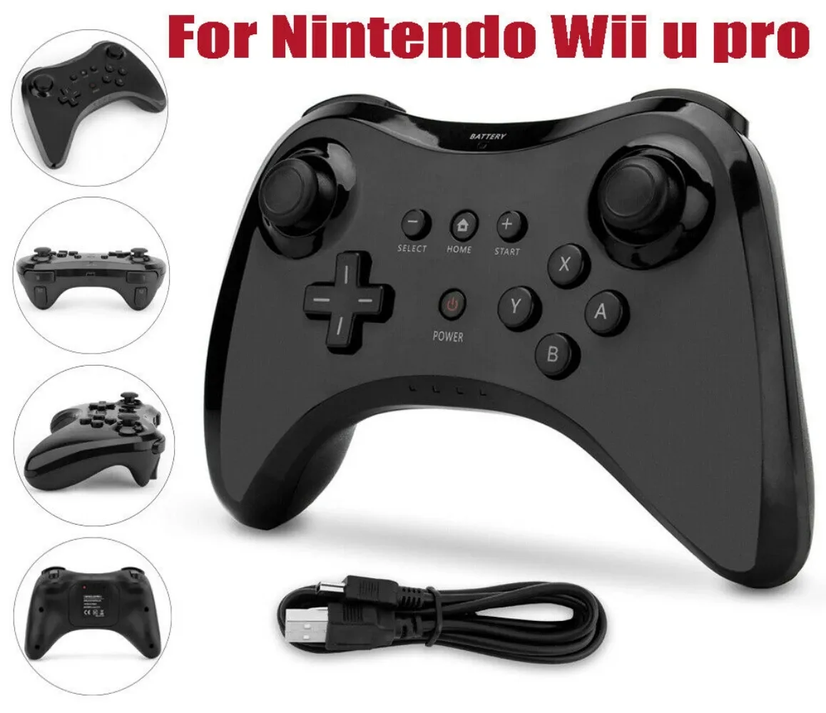 Manette de jeu Pro pour Wii U, contrôleur sans fil avec câble d'alimentation, manette de jeu pour Nintendo WiiU, double manette de jeu analogique (noir)