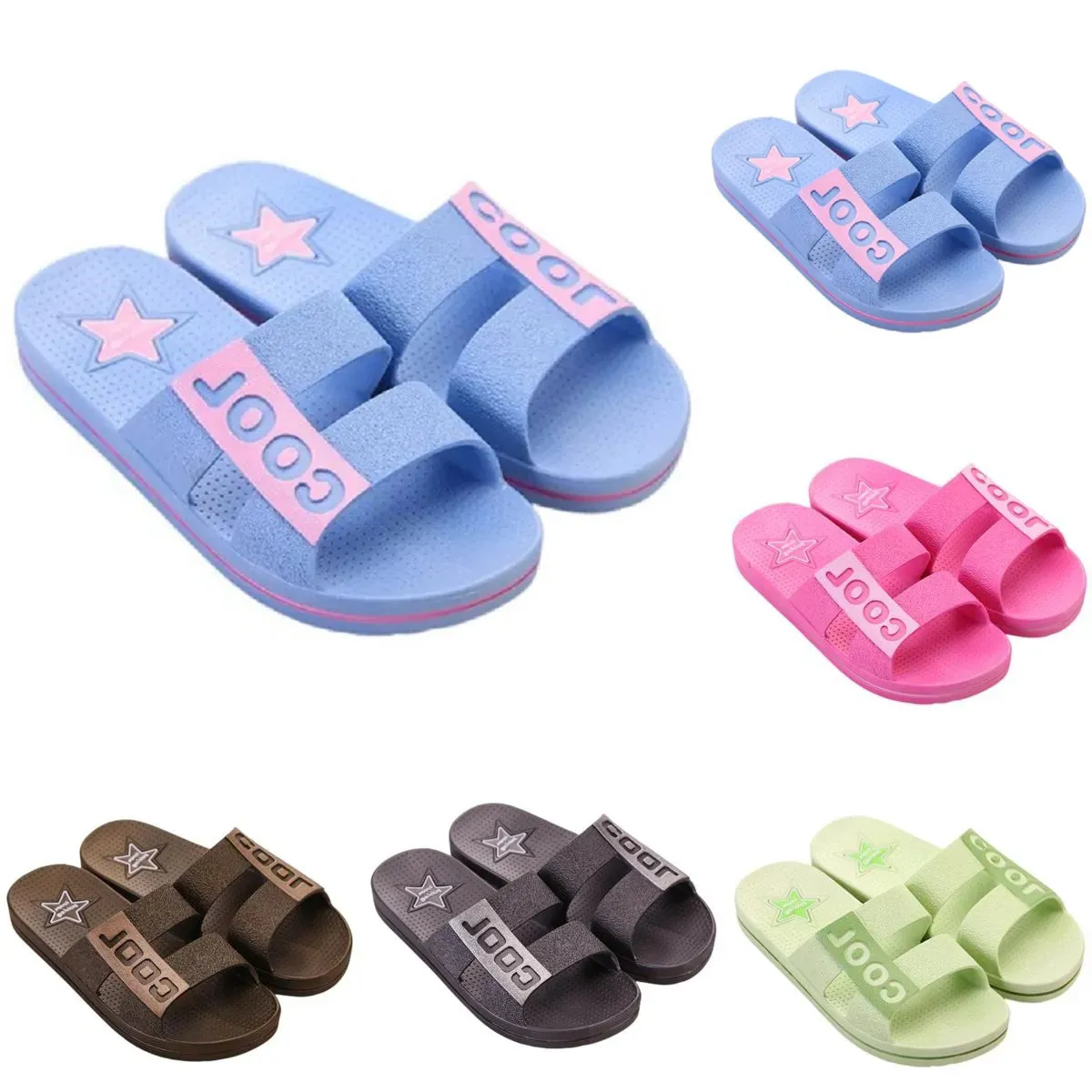 Style21 Erkek Kadın Terlik Yaz Slaytları Sandalet Yaz Siyah Pembe Kahve Yeşil Mavi Kıyısı Banyo Erkekler Antiskid Terlik Sandal Boyutu 36-45