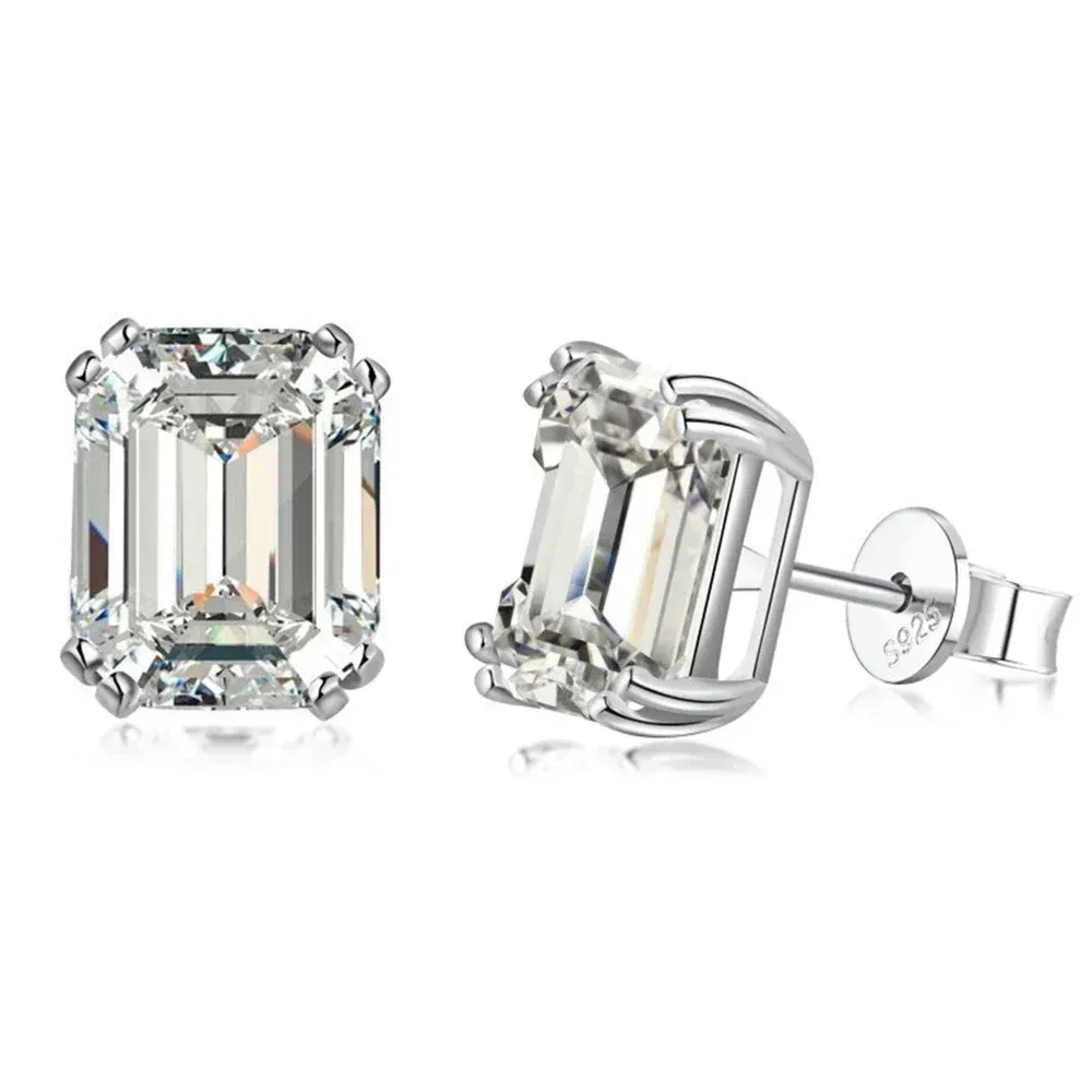 Örhängen 100% 925 Sterling Silver Emerald Cut 4CT High Carbon Diamonds Ear Stud Earrings Wedding Party Jewelry Drop Shipping