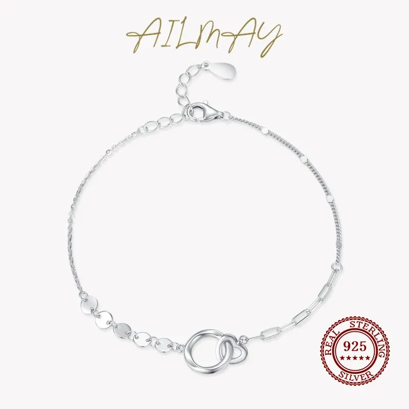 Bangles Ailmay Real 925 Sterling Silver New Romantic Heart Adjustable Bracelet for Women Fresh Lovely Gifts Antiallergy Fine Jewelry