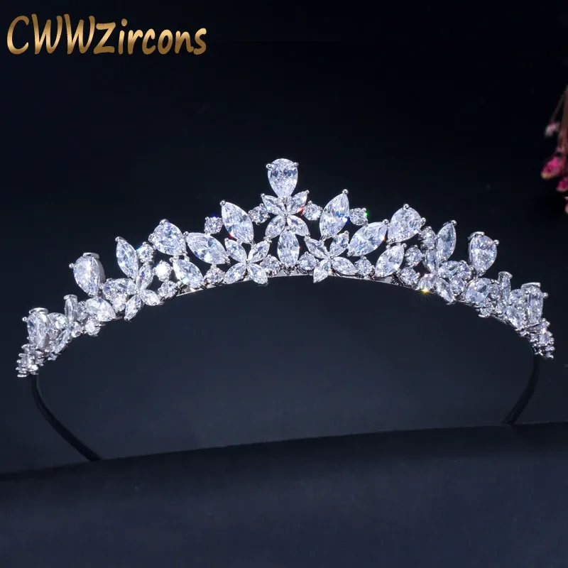 Jewelry CWWZircons High Quality Cubic Zirconia Romantic Bridal Flower Tiara Crown Wedding Bridesmaid Hair Accessories Jewelry A008