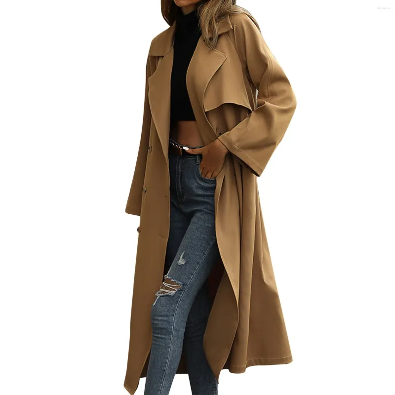 Trenchs de femmes Manteaux élégants Manteau 2024 Printemps Lâche Coupe-vent surdimensionné Trenchcoat Double boutonnage Casual Long Manteau Casaco