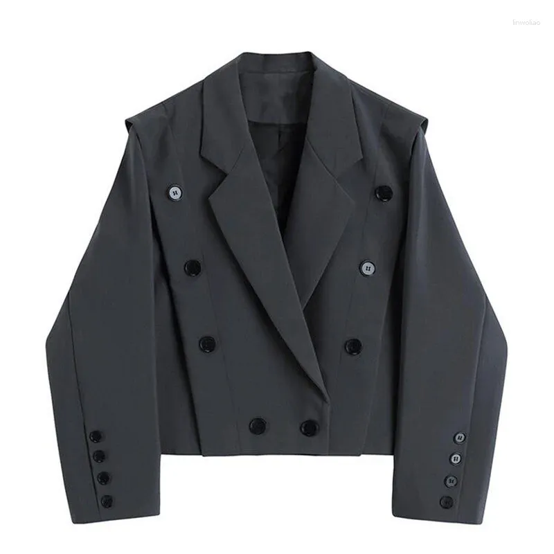 Damenjacken Herbst Einreiher Jacke Frauen Streetwear Langarm Übergroßer Mantel Schöner lockerer Blazer Büro Damen Schwarzes Top