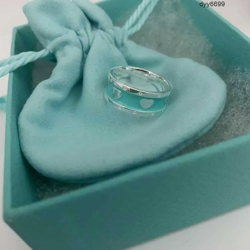 8czc Bandringe t Home S925 Sterling Silber Tiffanynet Emaille Herzförmiger Ring Damen Advanced Sense Lake Blue Liebespaar Paar Ring Persönlichkeitsring