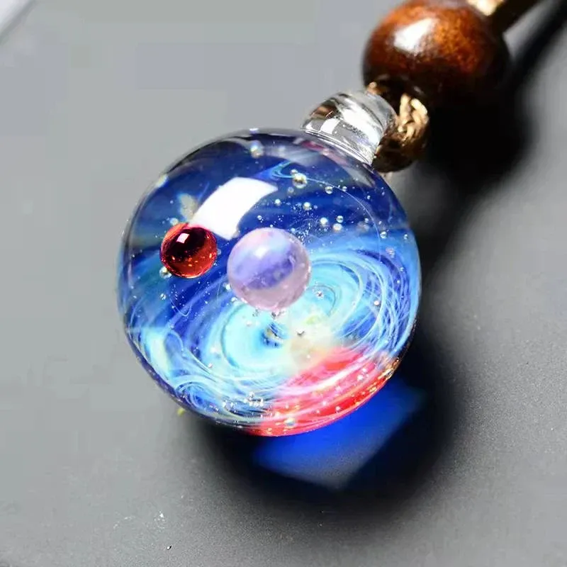 Necklaces BOEYCJR Universe Glass Bead Planets Pendant Necklace Galaxy Rope Chain Solar System Design Necklace for Women