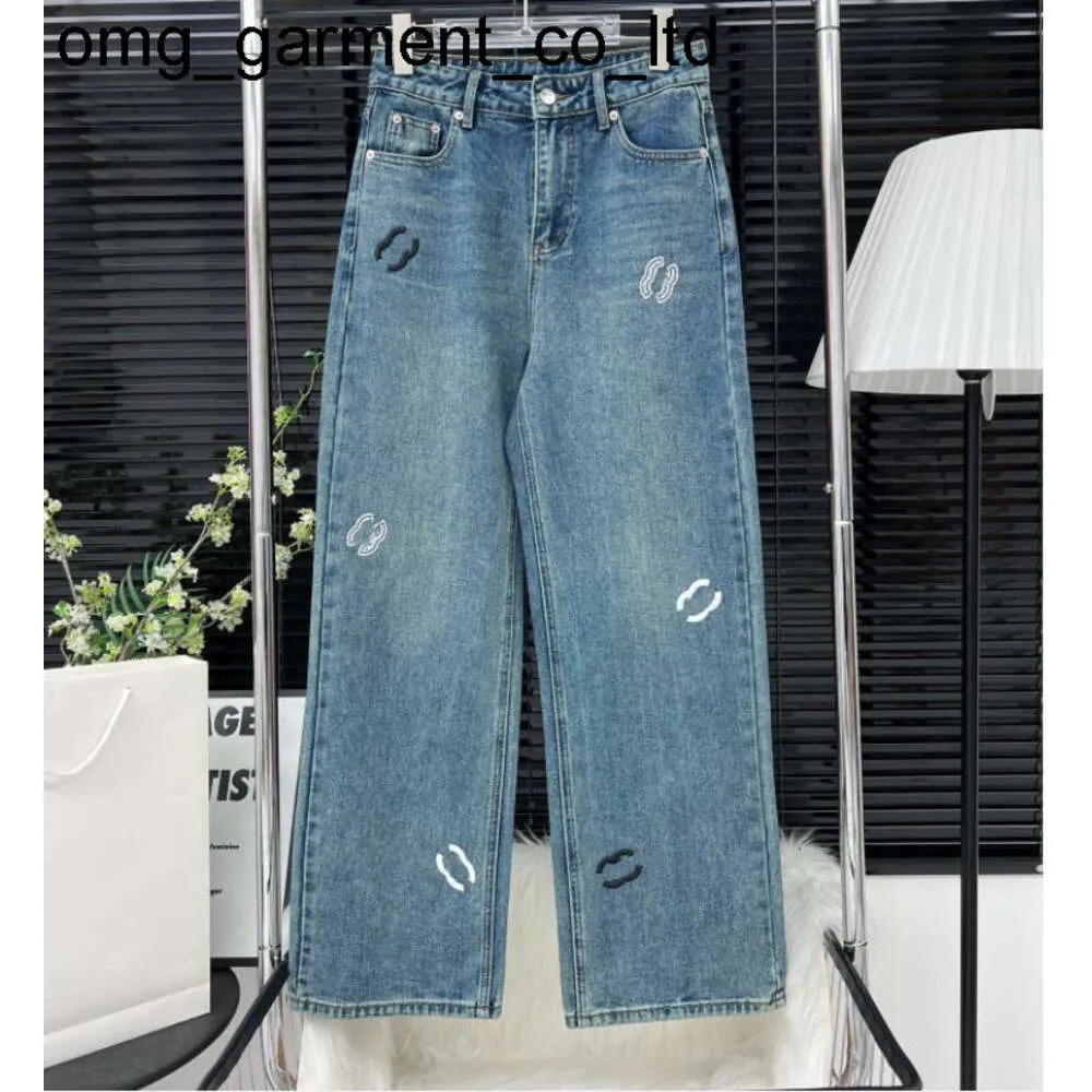 Novo 24ss designer jeans verão cintura alta calças jeans marca de moda c impressão feminina em linha reta calças jeans