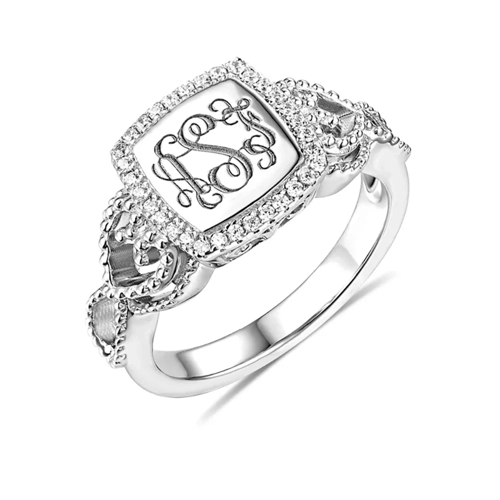 Pierścienie Uonney Dropsshipping Zamożne damskie grawerowane klasyczne monogram Pierścień Walentynki Prezent Enterprise Niestandardowa biżuteria