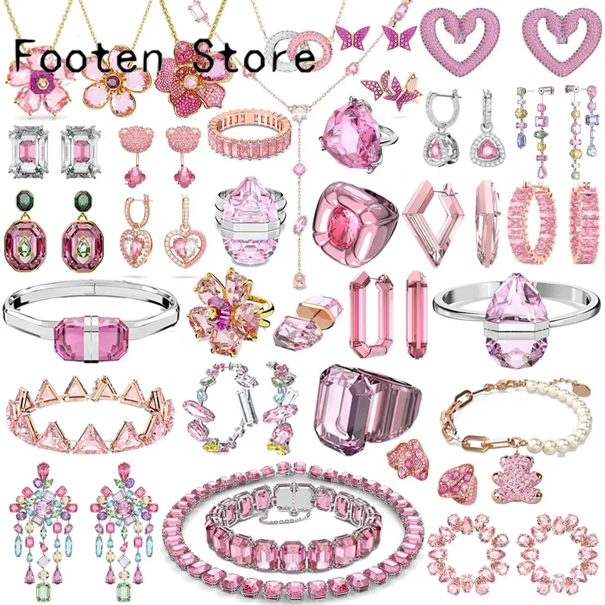 Uppsättningar original 2024 Ny trendförsäljning rostfritt stål kvinnors smycken charm gema rosa zirkon kristall halsband armband örhänge med logotyp