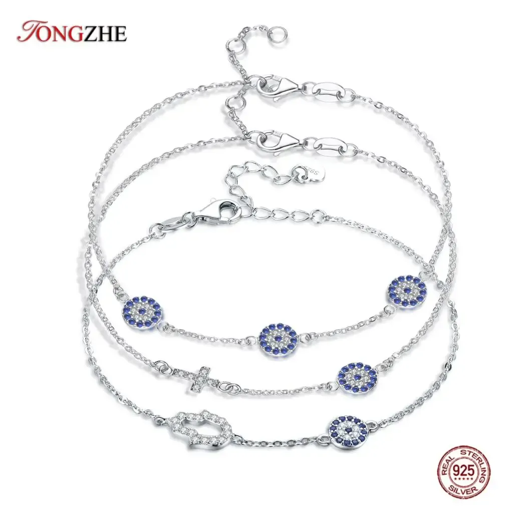 Bracelets TONGZHE mode femmes Bracelet 925 en argent Sterling Hamsa mauvais œil Bracelet turquie bijoux main Bracelets pour femme Pulseras 2020