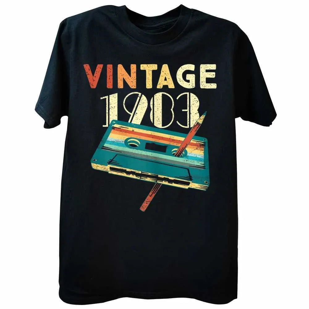 T-shirts pour hommes Rétro 1983 Boîte à musique 40e anniversaire Cadeau 40e anniversaire T-shirt Été Music Lover Graphic Cotton Street Vêtements Papa T-shirt J240221