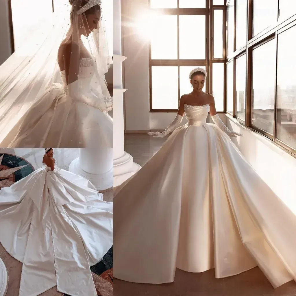 90% OFF Royal Ivory Satin Dubai Arabic Wedding Dress – Strapless Backless Bridal Gown Review & Lowest Price