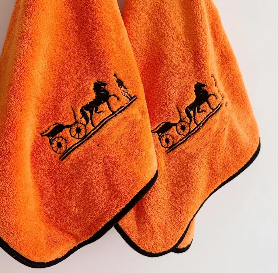 Orange Three-Piece Suit of Bath Towel Micron Embroidery Towel Combination Hand Gift Set Wedding Business Benefits Wholesale