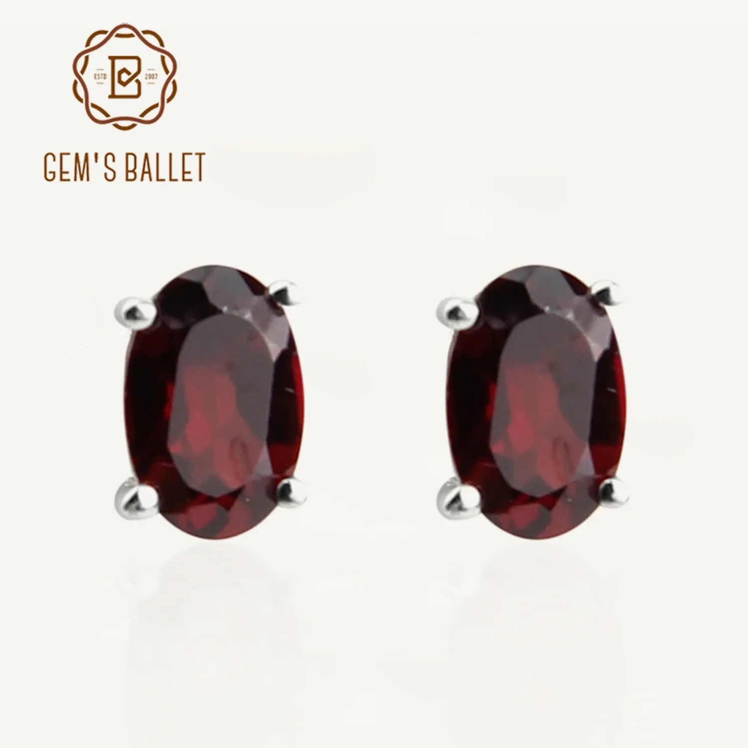 Earrings GEM'S BALLET Genuine 925 Sterling Silver Earrings Natural Oval Garnet Stud Earrings Simple Gemstone Fine Jewelry For Women Gift