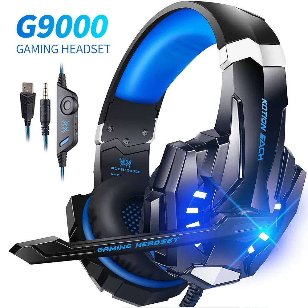 Hoofdtelefoon Kotion Elke G9000 -headset eSports -game headset met microfoon laptop desktop pc -headset 3,5 mm+USB zwart blauwe hoofdtelefoon