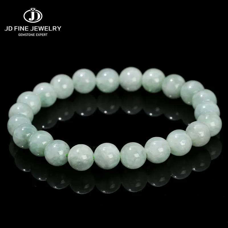 Armband JD Kvalitet Naturlig äkta Emerald Jade Round Bead Strand Handarmband för kvinnor Luxury Wealth Lucky Amulet Bangles Jewelry