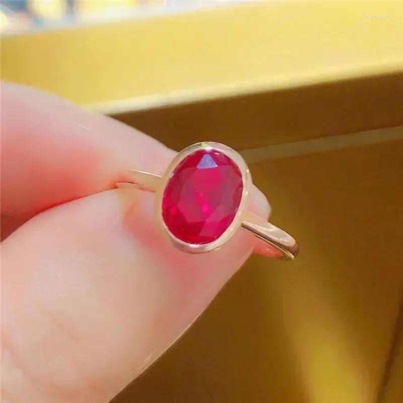 Klusterringar 585 Purple Gold Plated 14k Rose Inlaid Oval Simple Ruby för par Elegant och raffinerad romantisk smyckespresent