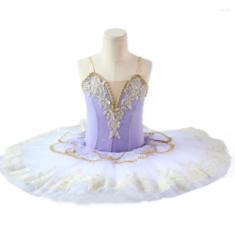 Scenkläder 2024 Purple Tutu Ballet Swan Lake Ballerina Pancake Girl Women Adult Child Dress Kids Dance Costumes LED
