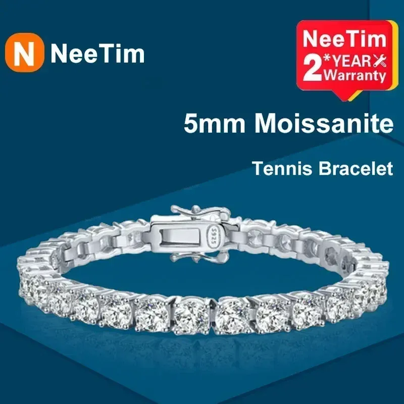 Braccialetti NeeTim 3mm 4mm 5mm Bracciale tennis Moissanite con diamanti pieni con bracciali in oro 18 carati placcati in argento sterling GRA 925 per donna uomo