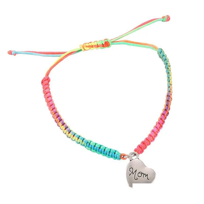 Corrente nova chegada artesanal coração mãe charme pulseiras colorf corda tecido pulseira para moda eu te amo sorte jóias entrega gota dhfkh