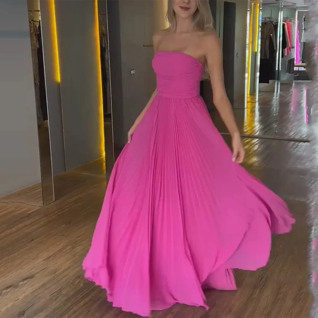 Elegant Long Hot Pink Chiffon Strapless Prom Dresses With Wrap A Line  Sleeveless Ruched Floor Length Party Dress Maxi Formal Evening Dresses For  Women From Dyy_dress88