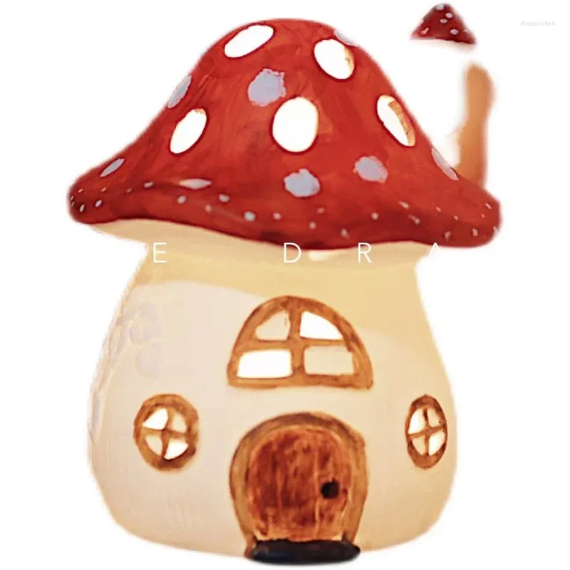 Decorative Figurines Ceramic Cute Mushroom House Small Night Lamp DIY Material Package Bedroom Decoration Birthday Gift 38 Section