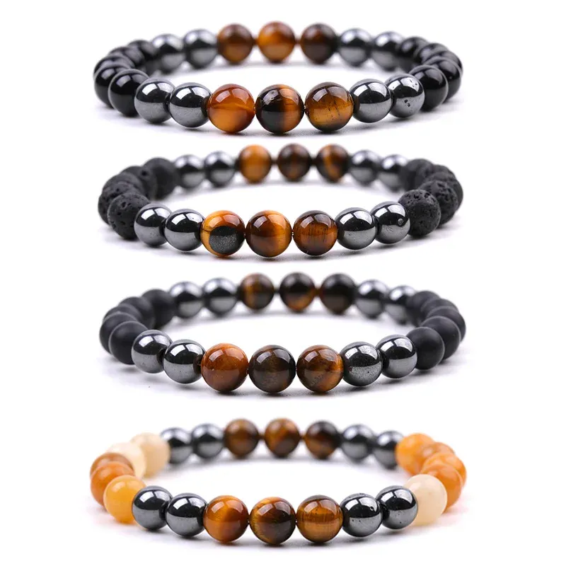 Armbanden 10 stks 8 mm zwarte hematiet natuurlijke tijger eye stone topaz kralen armband armband armbanden voor vrouwen mannen yoga sieraden