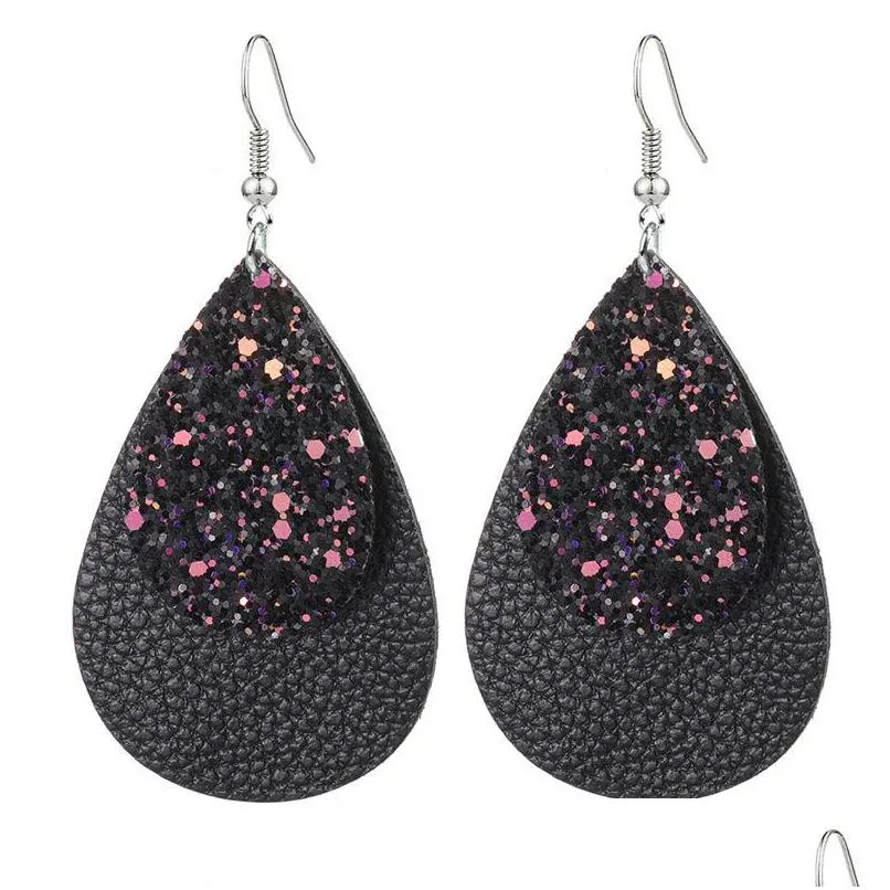 Dangle & Chandelier 13 Colors Classic Sequin Glitter Pu Leather Dangle Earrings For Women Personalized Star Teardrop Jewelr Dhgarden Dhil7