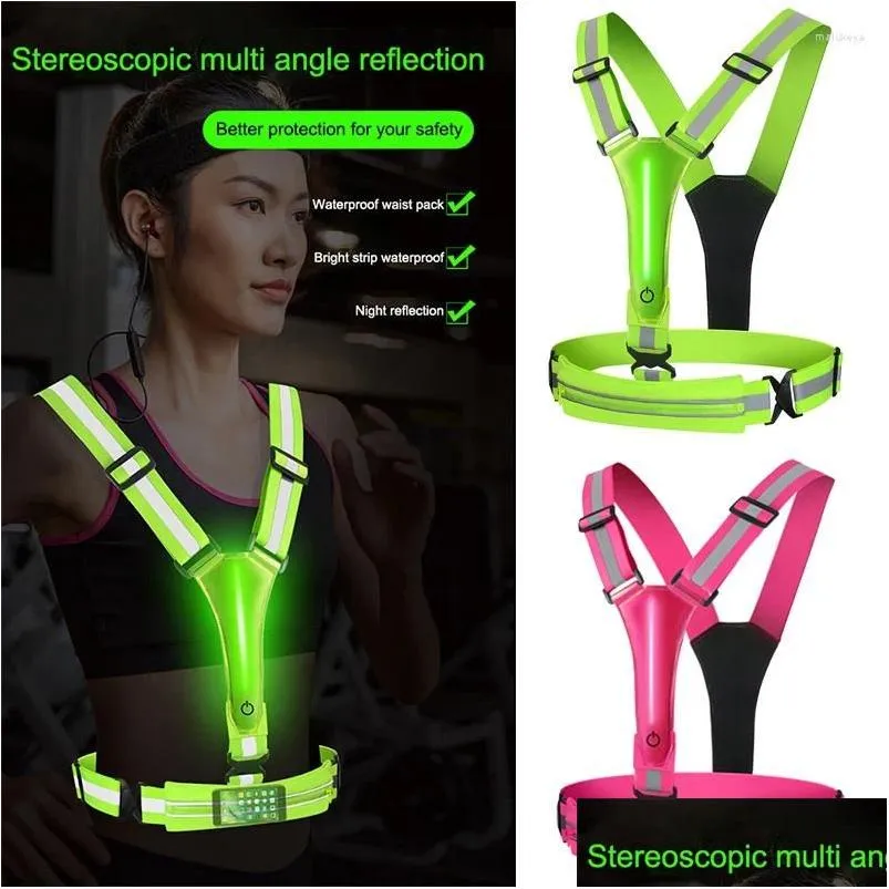 Vêtements de moto Cyclisme Gilet de sécurité réfléchissant Scooter électrique 3 modes d'éclairage LED rechargeable USB pour courir Jogging Pêche Drop Otgko