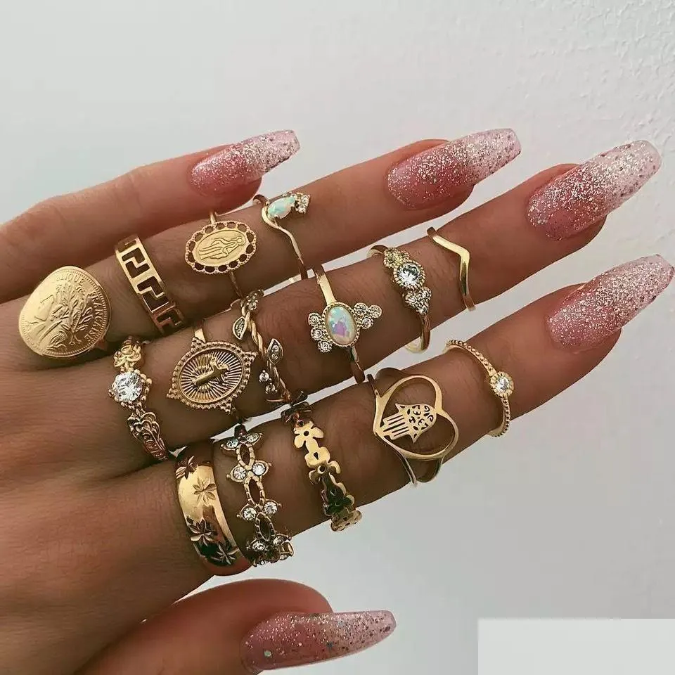 Cluster Rings Gold Hand Crown Ring Smycken Set Diamond Stacking Midi Rings for Women Fashion Drop Leverans smycken Ring DHQ0P